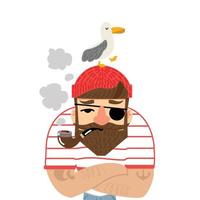 Cute  sailor man with tobacco pipe cartoon vector