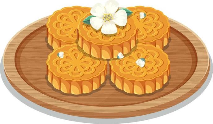 Pile of moon cakes on wooden plate