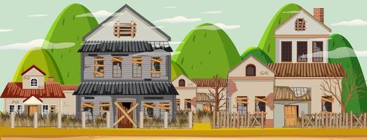 Abandon empty rural town with old broken house background vector