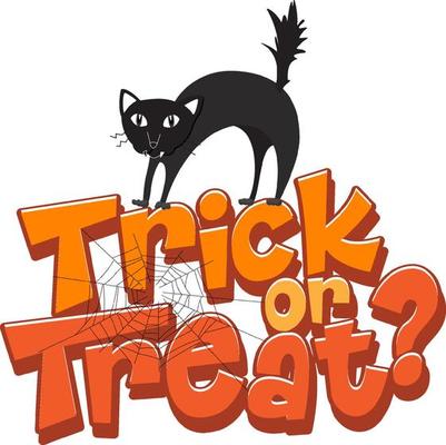 Trick or treat word with Halloween cat logo