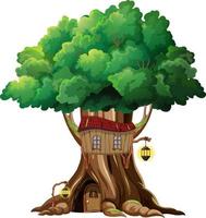 Casa del árbol de fantasía dentro del tronco de un árbol sobre fondo blanco. vector