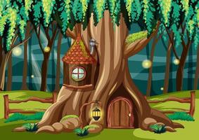 Forest scene with tree house inside the tree trunk vector