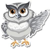 Grey owl bird cartoon character sticker vector