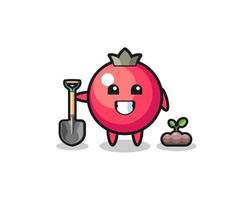 cute cranberry cartoon is planting a tree seed vector