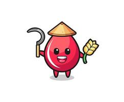 blood drop Asian farmer holding paddy vector