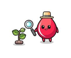 cute blood drop herbalist researching a plants vector