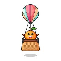 mandarin orange mascot riding a hot air balloon vector