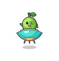 lime cartoon riding a future spaceship vector