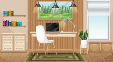 Workroom scene with a laptop on the table vector