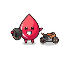 linda caricatura de gota de sangre como piloto de motos
