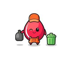 the mascot of cute blood drop as garbage collector vector