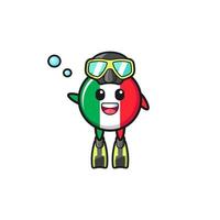 la bandera de italia buzo personaje de dibujos animados vector