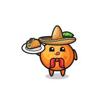 mandarin orange Mexican chef mascot holding a taco vector