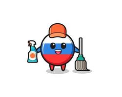 Lindo personaje de la bandera de Rusia como mascota de los servicios de limpieza vector