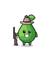 avocado hunter mascot holding a gun vector
