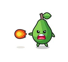 cute avocado mascot is shooting fire power vector