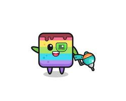 rainbow cake cartoon as future warrior mascot vector