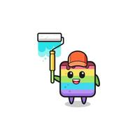 the rainbow cake painter mascot with a paint roller vector