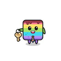 cute rainbow cake as a real estate agent mascot vector