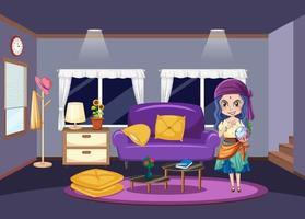Interior of living room with child vector