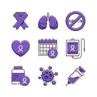 conjunto de iconos del día mundial del cáncer vector