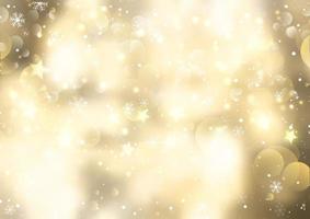 golden christmas background with snowflakes and bokeh lights vector