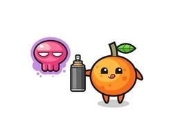 mandarin orange cartoon make a graffiti with a spray paint vector