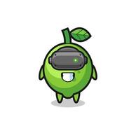 cute lime using VR headset vector