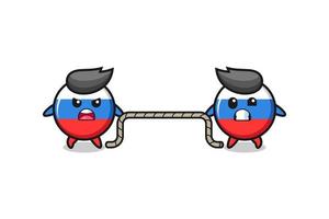 cute russia flag character is playing tug of war game vector