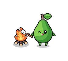 avocado character is burning marshmallow vector