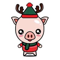 Christmas cute happy pig character graphic illustration vector