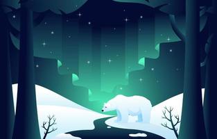 oso polar con fondo de aurora vector