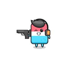 illustration of eraser cartoon doing shooting range vector