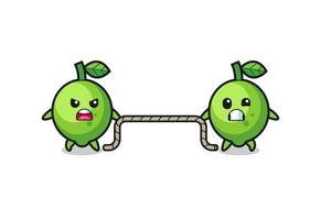 cute lime character is playing tug of war game vector