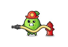 dibujos animados de cal como mascota bombero con manguera de agua vector