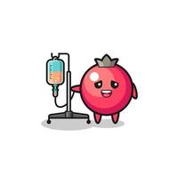 cute cranberry character standing with infusion pole vector