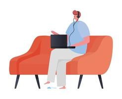 Man with laptop on couch working vector design
