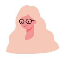 Cabeza de dibujos animados de mujer rubia con diseño de vector de gafas