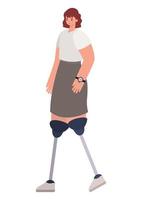 mujer con dos piernas ortopédicas y cabello castaño vector