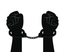 silhouette of two hands with a fist and handcuff vector