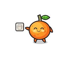 cartoon mandarin orange is turning off light vector