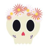 skull with flowers icon on white background vector