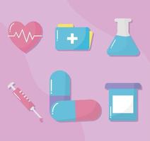set of medical icons on pink background vector