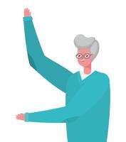 Senior man cartoon with one hand up vector design