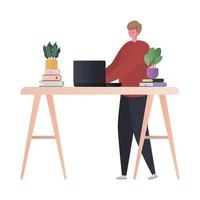 Man with laptop at desk working vector design