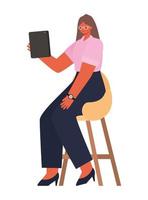 seated woman with tablet on chair working vector design