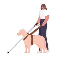 woman with a visual impairment and guide dog vector