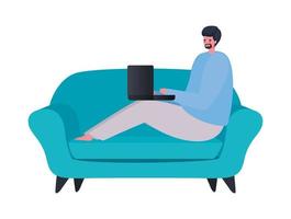 Man with laptop on couch working vector design