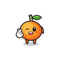 personaje de mandarina haciendo corazón de dedo coreano vector