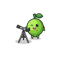 mascota de astrónomo de cal con un telescopio moderno vector